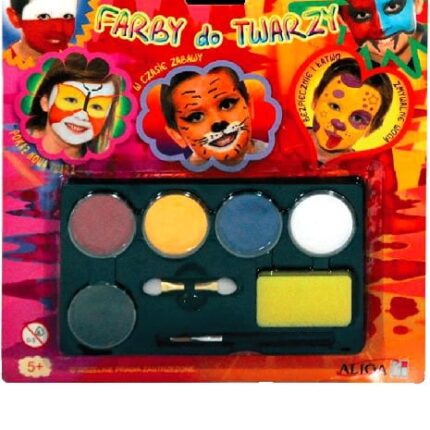 Farby do malowania twarzy i ciała 5 kolorów, gąbka, aplikator, pędel FA005*9493*6358*