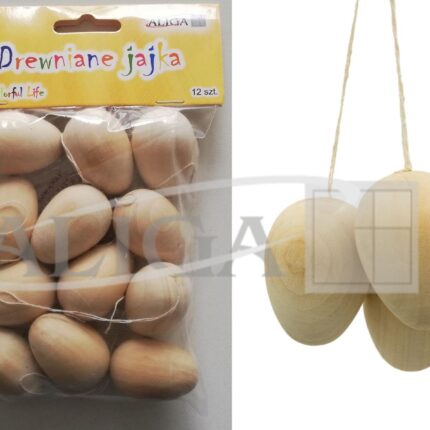 Jajka drewniane 4cm/12szt ze sznureczkami *9038*