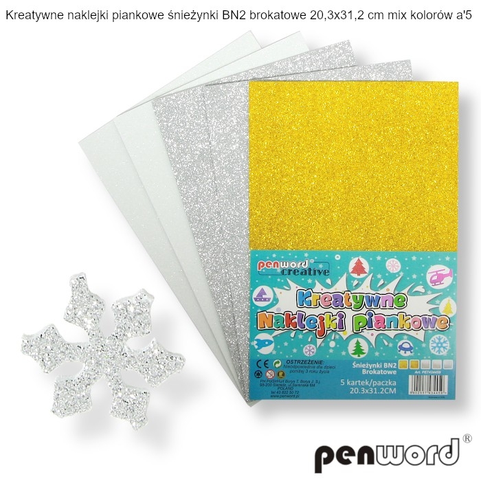 KREATYWNE-NAKLEJKI-PIANKOWE-SNIEZYNKI-BN2-20.3X31.2cm-5-ARKUSZY-MIX-KOLOROW4459.jpg KREATYWNE NAKLEJKI PIANKOWE ŚNIEŻYNKI BN2 20.3X31.2cm 5 ARKUSZY MIX KOLORÓW*4459* - obrazek 1