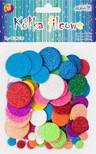 Kółka piankowe, brokatowe mix kolorów i wielkości 120szt (1cm-60szt, 2cm-40szt, 3cm-20szt) KPB-2211