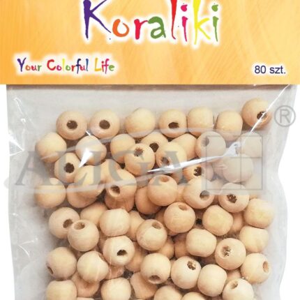 Koraliki drewniane O 10 mm, otwór O 3 mm, 80szt. *5986*