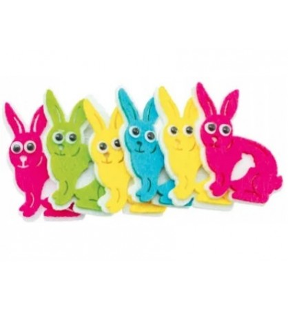 Naklejki z filcu 6szt ozdoby świąteczne króliki. Mix kolorów. *9061*