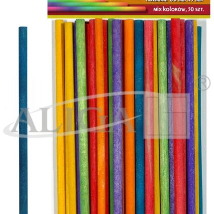 Patyczki kreatywne drewniane, kolorowe, okrągłe 50szt 4mm x 15cm. *0111*