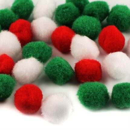 Pompony dekoracyjne 100 szt rozmiar: 10 mm mix kolorów biały, czerwony, zielony POM42*04653*