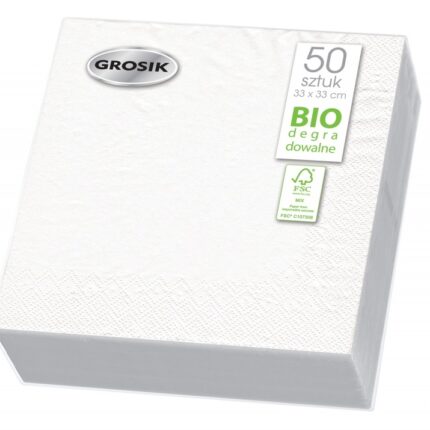 Serwetki GROSIK, dwuwarstwowe, składane, 33x33cm, 50 szt., białe*7756*