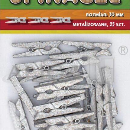 Spinacze kreatywne drewniane srebrne 25szt/3cm. *0615*