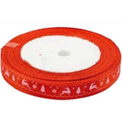 Wstążka satynowa ozdobna z nadrukiem BN czerwona 12mm/22m. *8705*
