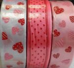 Wstążka satynowa serca 25mmx22m mix kolorów *6008*5971*5995*