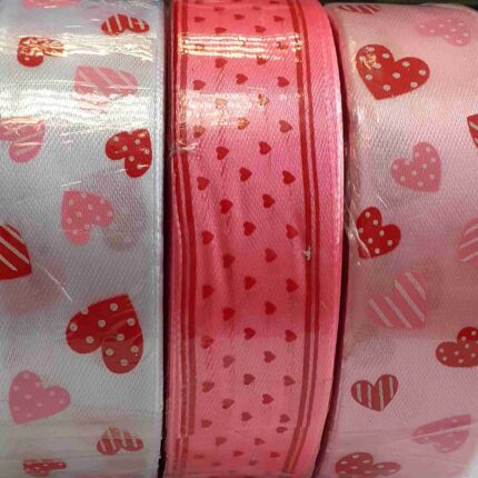 Wstążka satynowa serca 25mmx22m mix kolorów *6008*5971*5995*