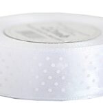 Wstążka satynowa w białe kropki 25mm/22m biała WSK25-1 *2185*