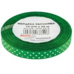 Wstążka satynowa w białe kropki 6mm/22m zielony WSK6-19 *1973*