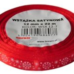 Wstążka satynowa z motywem świątecznym śnieżynki czerwona WSX12-7 rozmiar: 12 mm x 22m *6077*