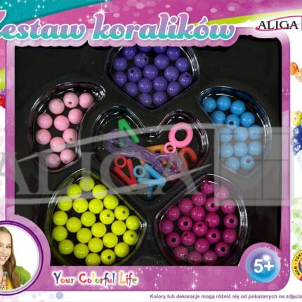 Zestaw koralików ok. 80szt, żyłka elastyczna 120cm, pud.19x15,5x2cm PJ-1992*1992*