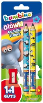 BAMBINO Ołówki do nauki pisania 2szt + temperówka na blistrze *1918*