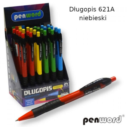 DŁUGOPIS AUTOMATYCZNY Z GUMOWYM UCHWYTEM 621A WKŁAD NIEBIESKI. MIX KOLORÓW*7161*