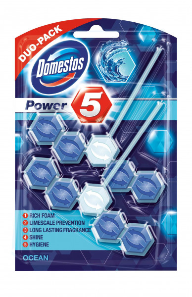 DOMESTOS Zawieszka do toalety POWER5 DUO OCEAN 5x2x55g *3984*