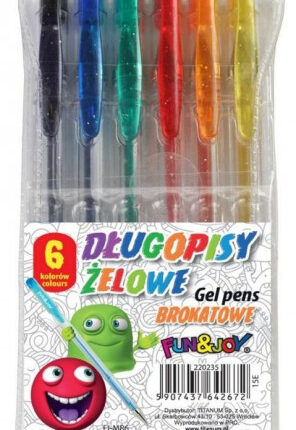 Długopis żelowy brokatowy 6szt/kolorów. Grubość linii 1mm. *2672*