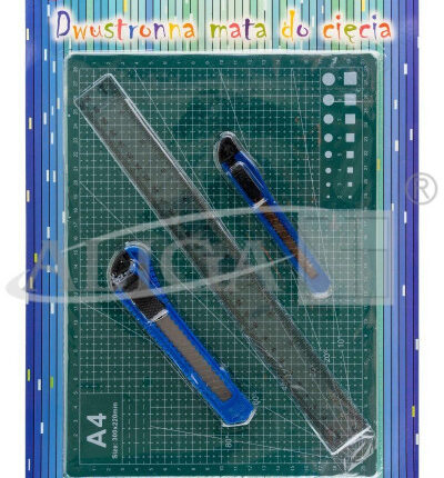 Mata dwustronna do cięcia w rozmiarze : 21 cm x 30 cm (format A4), 2 nożyki, 1 linijka 30cm MDC-A4*1