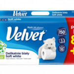 PAPIER TOALETOWY CELULOZOWY VELVET DELIKATNIE BIAŁY, 3-WARSTWOWY, 150 LISTKI, 8+2SZT., BIAŁY *5117*