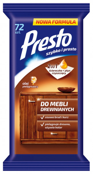 PRESTO Ściereczki nawil.do mebli drewnianych 72 szt.*1484*