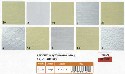 Papier ozdobny, wizytówkowy A4 kremowy w 230g, 20 arkuszy *5394*5236*5001*