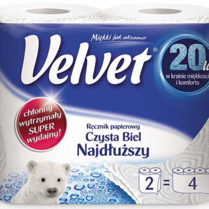 RĘCZNIKI W ROLI CELULOZOWE VELVET NAJDŁUŻSZY, 2-WARSTWOWE, 90 LISTKÓW, 2SZT., BIAŁE*8828*