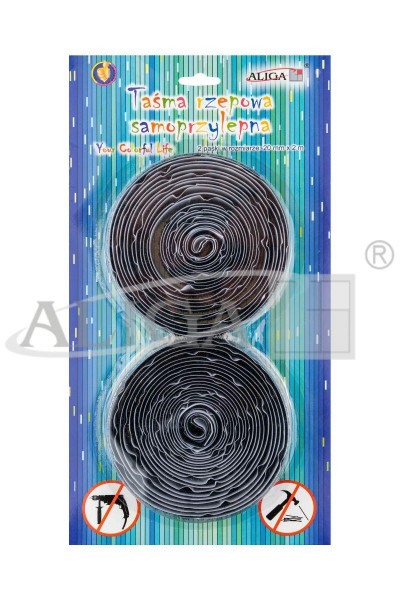 Rzep na taśmie w kolorze czarnym, samoprzylepny, dwustronny. Opak. zawiera 2 paski w rozmiarze : 20m