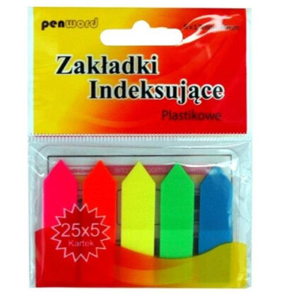 Zakładka indeksująca plastikowa 5 kolorów po 25 kartek. Wymiar 1,2x1x5cm. *9105*