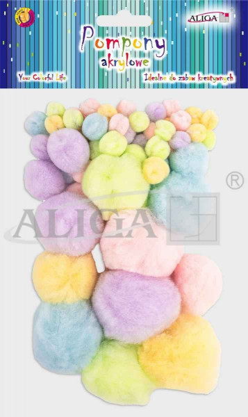 POMPONY AKRYLOWE MIX KOLORÓW I WIELKOŚCI 60 szt POM-9969*9969*