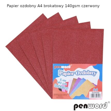 PROMO PAPIER OZDOBNY BROKATOWY CZERWONY 5 ARKUSZY 140G FORMAT A4*3408*