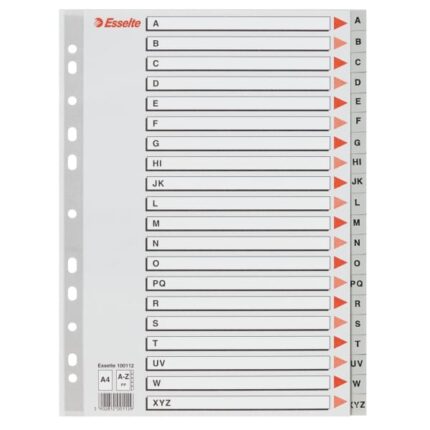 Przekładki plastikowe szare PP A4 A-Z alfabetyczne ESSELTE 100112*1129*