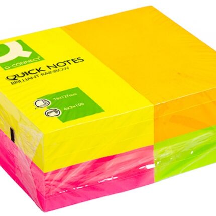 Bloczek samoprzylepny Q-CONNECT Rainbow, 127x76mm, 4x3x100k, neon, mix kolorów