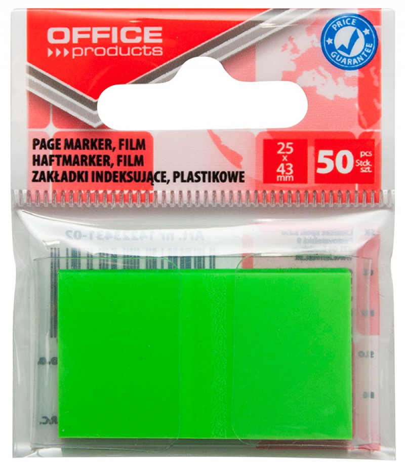 123563-128047-zakladki_indeksujace_office_products_pp_25x4-800w Zakładki indeksujące OFFICE PRODUCTS, PP, 25x43mm, 1x50 kart., zawieszka, zielone - obrazek 1