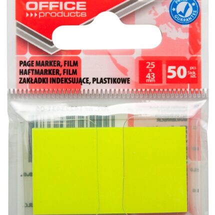 Zakładki indeksujące OFFICE PRODUCTS, PP, 25x43mm, 1x50 kart., zawieszka, żółte