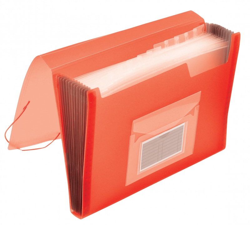 194129-16910-teczka_harm_z_gumka_q_connect_pp_a4_12_przegr-800w Teczka harm. z gumką Q-CONNECT, PP, A4, 12-przegr., transparentna czerwona - obrazek 1