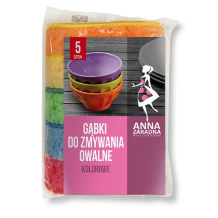 Gąbki do zmywania ANNA ZARADNA, owalne kolorowe, 5szt., mix