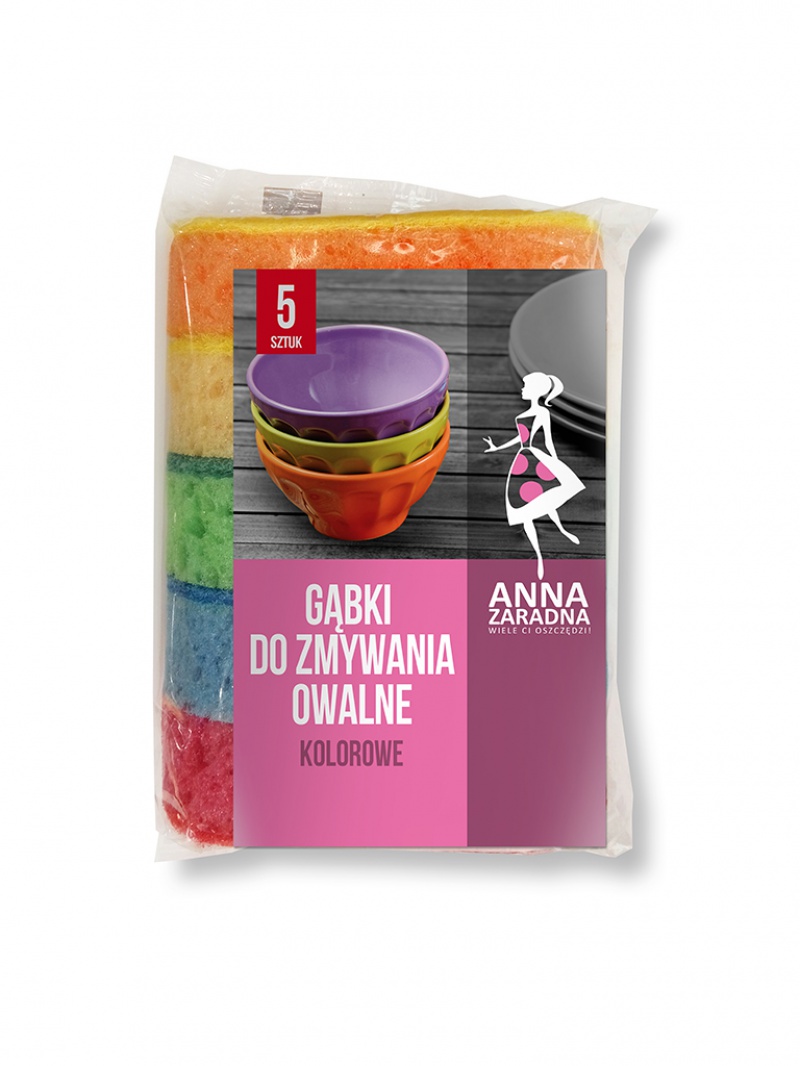 237470-219942-gabki_do_zmywania_anna_zaradna_owalne_koloro-800w Gąbki do zmywania ANNA ZARADNA, owalne kolorowe, 5szt., mix - obrazek 1