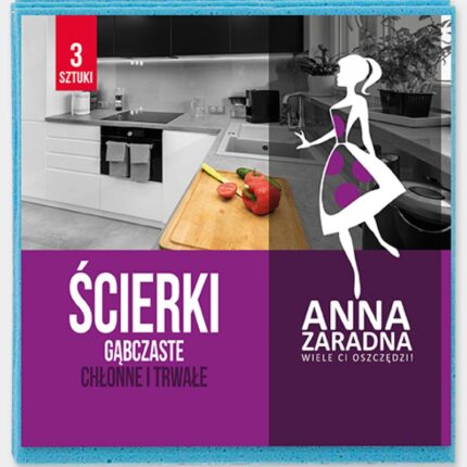 Ścierki gąbczaste ANNA ZARADNA, 3 szt., mix