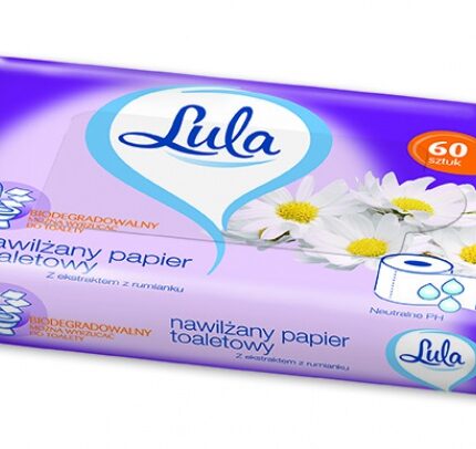 Nawilżany papier toaletowy, LULA, z ekstraktem z rumianku, 60 szt., biały papier