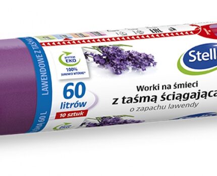 Worki na śmieci STELLA, z taśmą ściągającą, zapach lawendy, 60 l, 10 szt., lawendowy