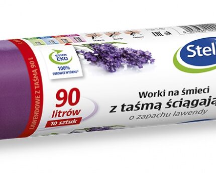 Worki na śmieci STELLA, z taśmą ściągającą, zapach lawendy, 90 l, 10 szt., lawendowy