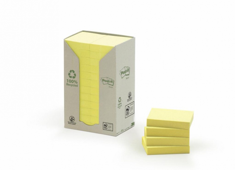 245760-194728-karteczki_samoprzylepne_ekologiczne_post_it_-800w Karteczki samoprzylepne POST-IT® Recycled Notes (653-1T), 38x51mm, 24x100 kart., żółty - obrazek 1