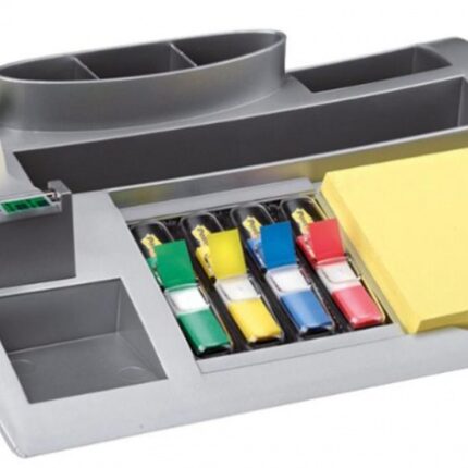 Organizer na biurko POST-IT® (C50) srebrny + karteczki samoprzylepne, zakładki indeksujące i taśma GRATIS