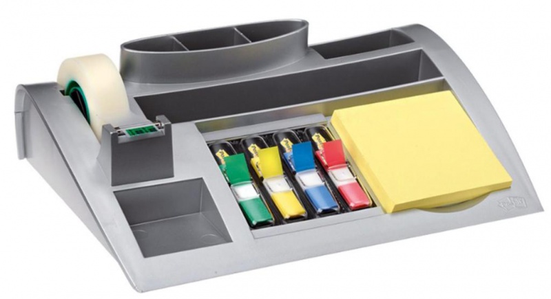 246809-21523-organizer_scotch_c50_srebrny_tasma_zakladki_b-800w Organizer na biurko POST-IT® (C50) srebrny + karteczki samoprzylepne, zakładki indeksujące i taśma GRATIS - obrazek 1