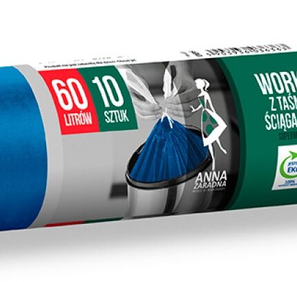 Worki na śmieci ANNA ZARADNA, z taśmą ściągającą, supermocne, 60 l, 10 szt., niebieskie