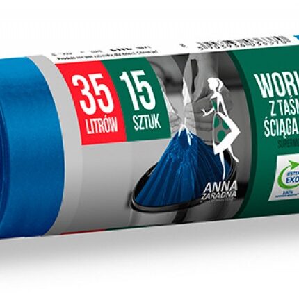 Worki na śmieci ANNA ZARADNA, z taśmą ściągającą, supermocne, 35 l, 15 szt., niebieskie