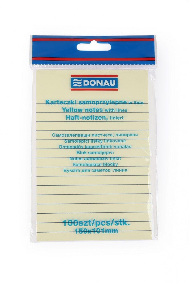 279807-13446-bloczek_samoprzylepny_donau_101x150mm_w_linie-800w Bloczek samoprzylepny DONAU, 101x150mm, w linię, 1x100 kart., 75gsm, żółty - obrazek 1