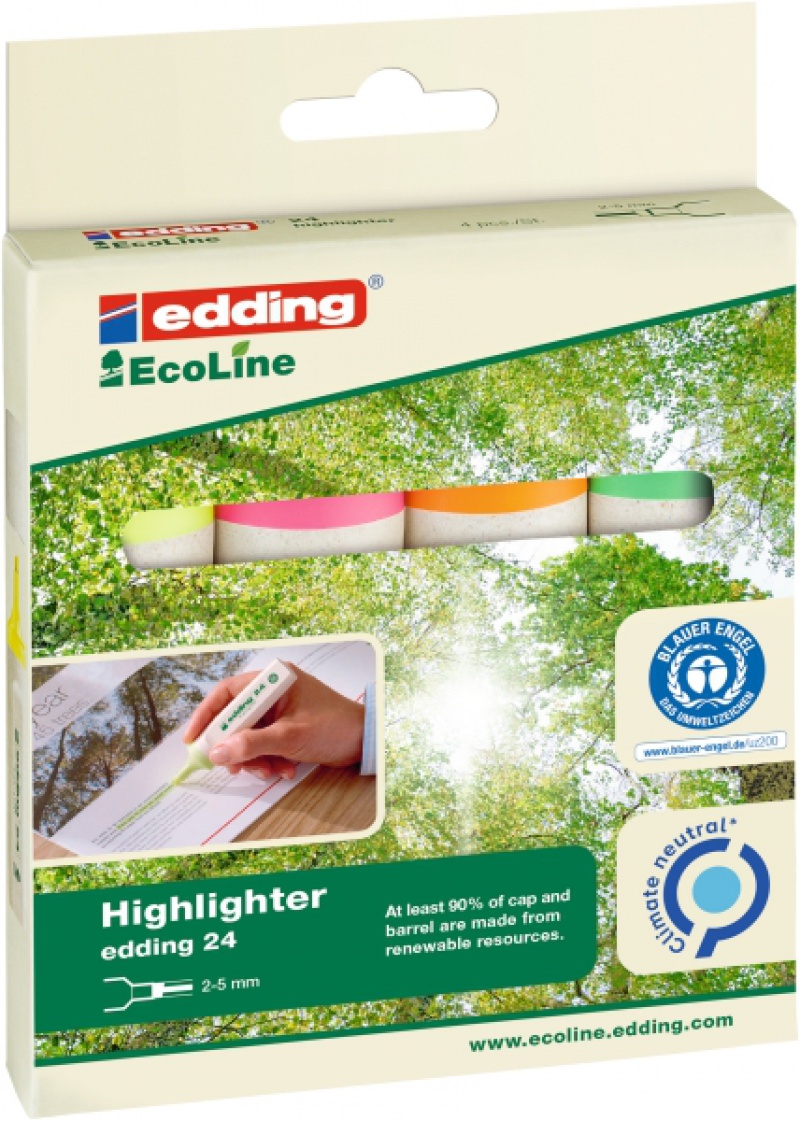 284298-289202-zakreslacz_e_24_4_edding_ecoline_2_5mm_4_szt-800w Zakreślacz e-24/4 EDDING ecoline, 2-5mm, 4 szt. mix kolorów - obrazek 1