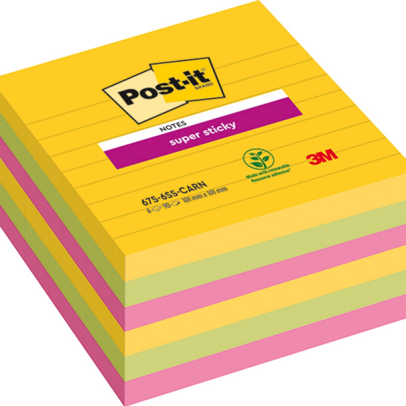295957-323181-karteczki_samoprzylepne_post_it_super_sticky-800w Karteczki samoprzylepne Post-it® Super Sticky XL, CARNIVAL, w linię, 101x101mm, 6x90 kart. - obrazek 1