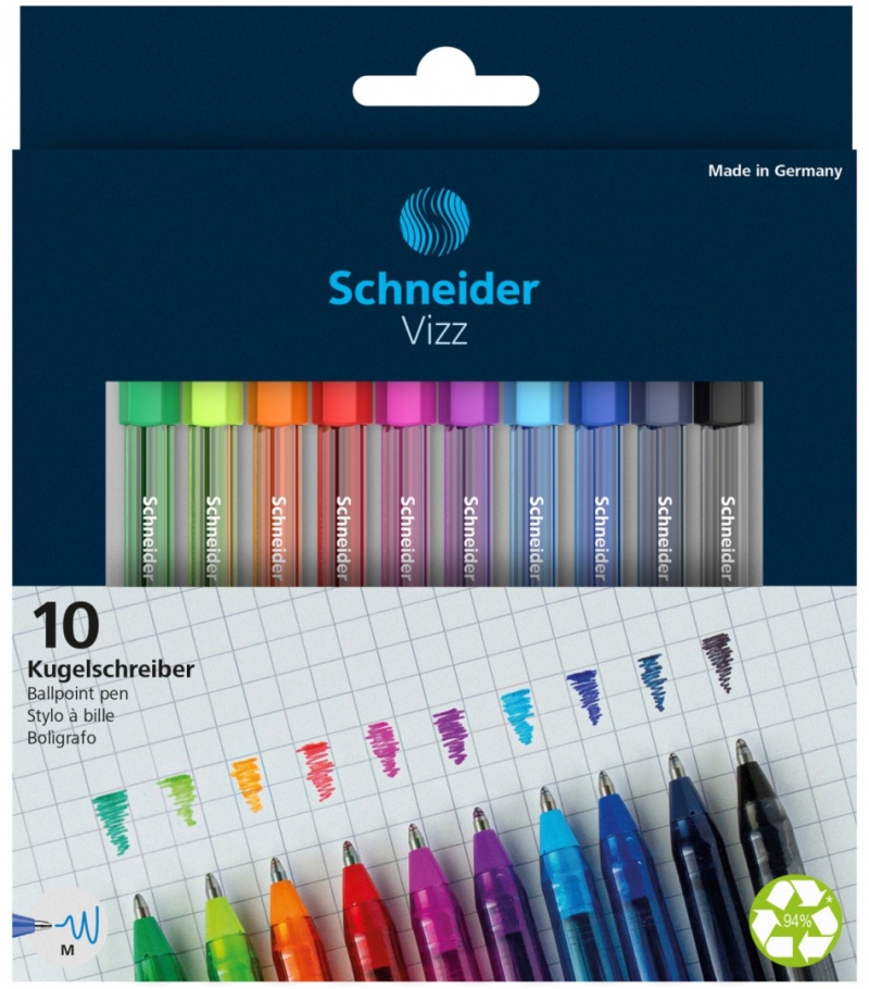 297088-224241-dlugopis_schneider_vizz_m_10szt_w_etui_mix_k-800w Długopis SCHNEIDER VIZZ, M, 10szt., pudełko z zawieszką, mix kolorów - obrazek 1